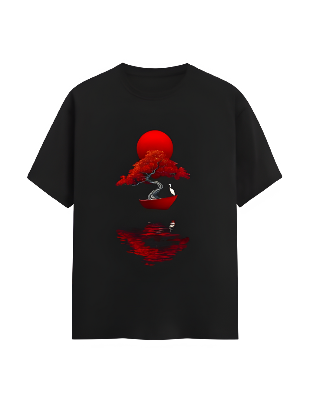 Japanese Bonsai & Crane Art T-Shirt – Zen Minimalist Style