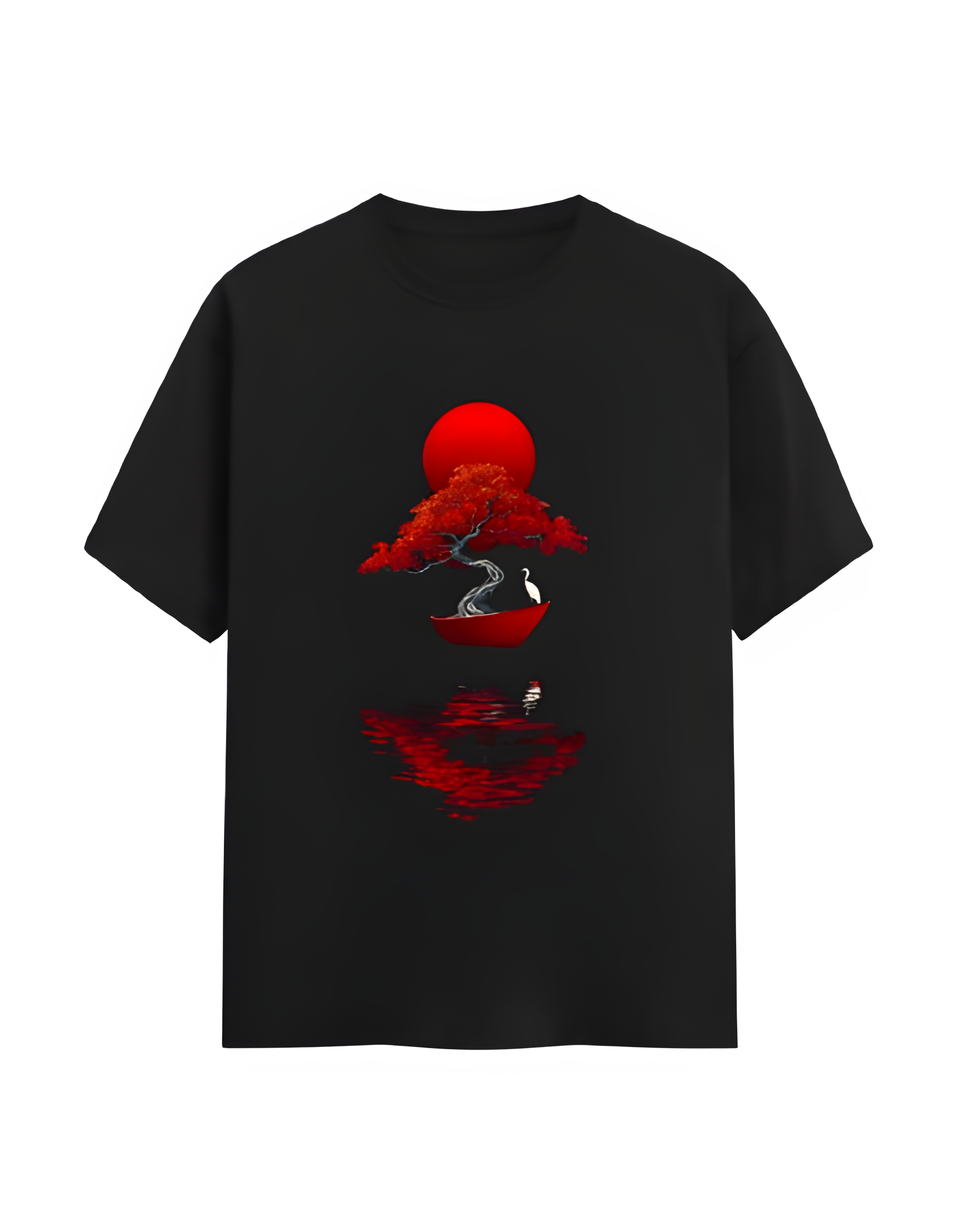 Japanese Bonsai & Crane Art T-Shirt – Zen Minimalist Style