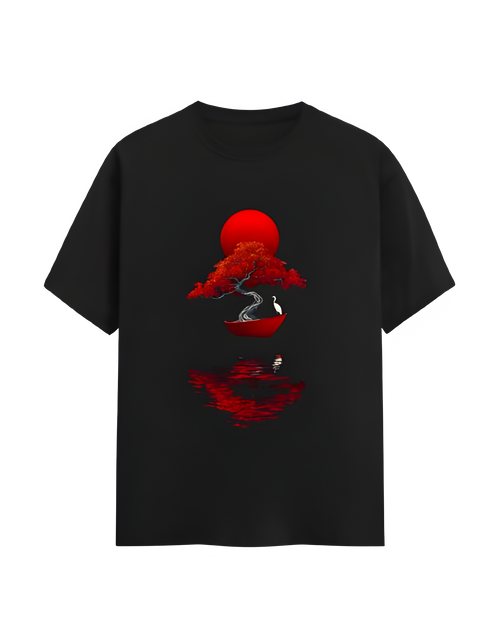 Japanese Bonsai & Crane Art T-Shirt – Zen Minimalist Style